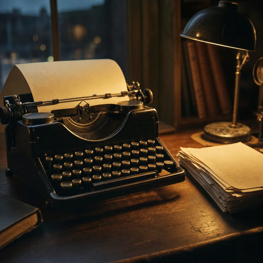 A vintage typewriter with a page mid-sentence.